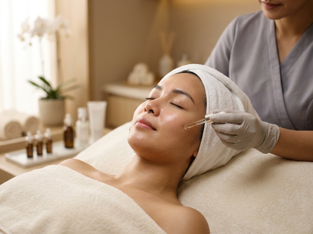 Client receiving a personalized facial treatment in a calm treatment room at IAVE Beauty & Co. Marikina